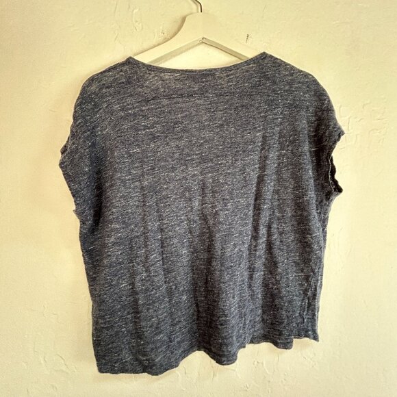 Vince Womens V-Neck Short Sleeve Top Small Linen Heathered Navy Casual Relaxed - Picture 2 of 8